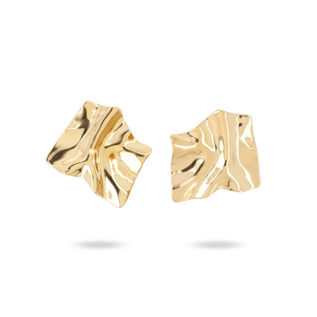 Boucles d'oreilles carrées effet froissé en acier inoxydable doré