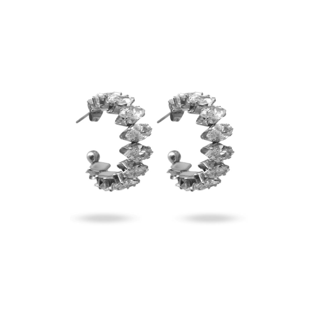 Boucles d&#39;oreilles créoles strass acier inoxydable argenté
