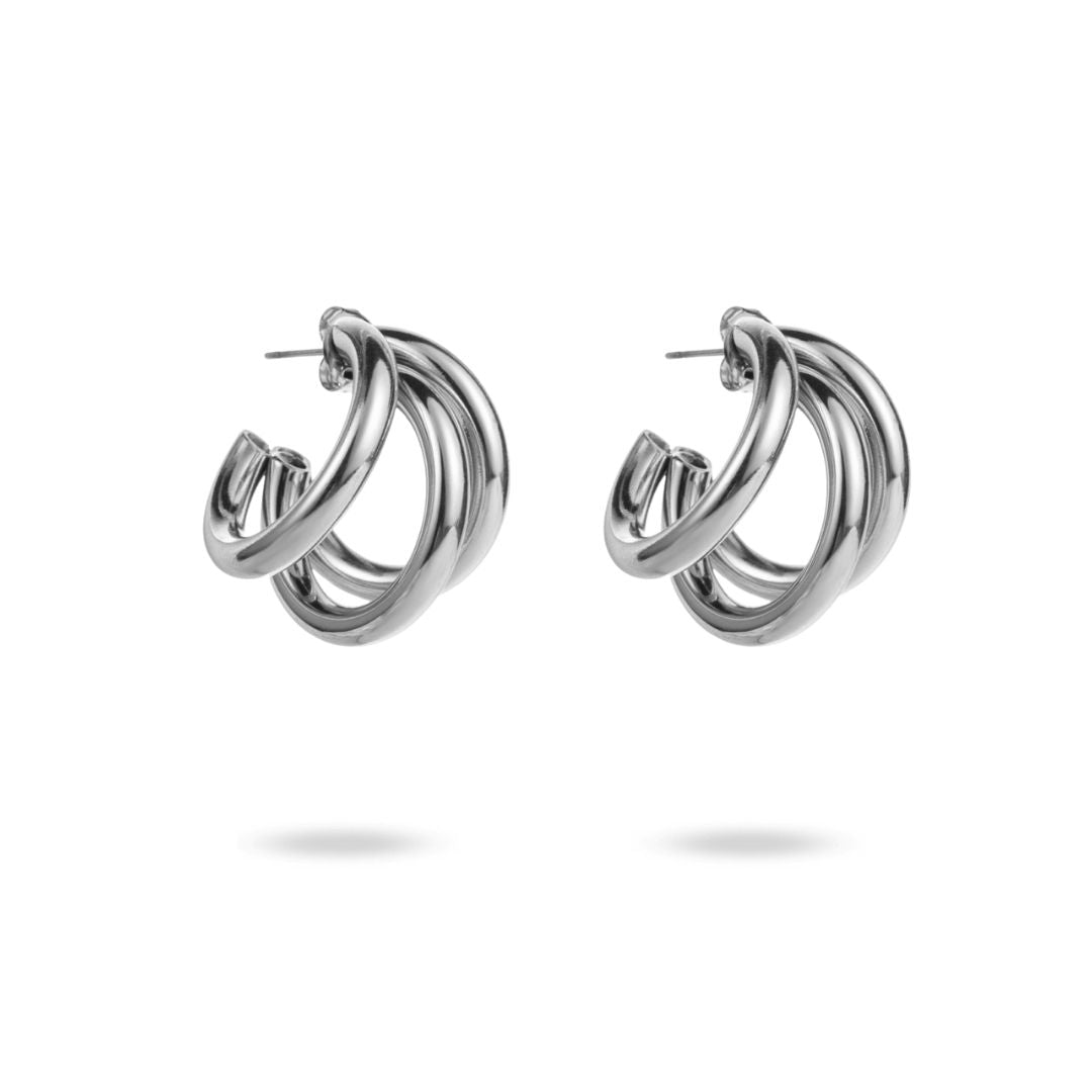 Boucles d&#39;oreilles créoles triples en acier inoxydable argenté