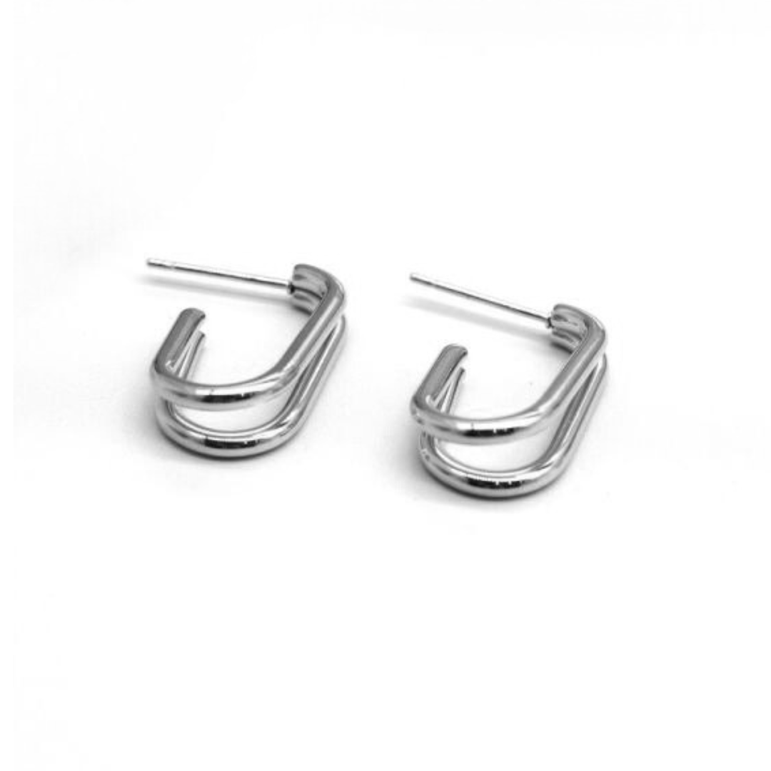 boucles d'oreilles double créole acier inoxydable argenté 