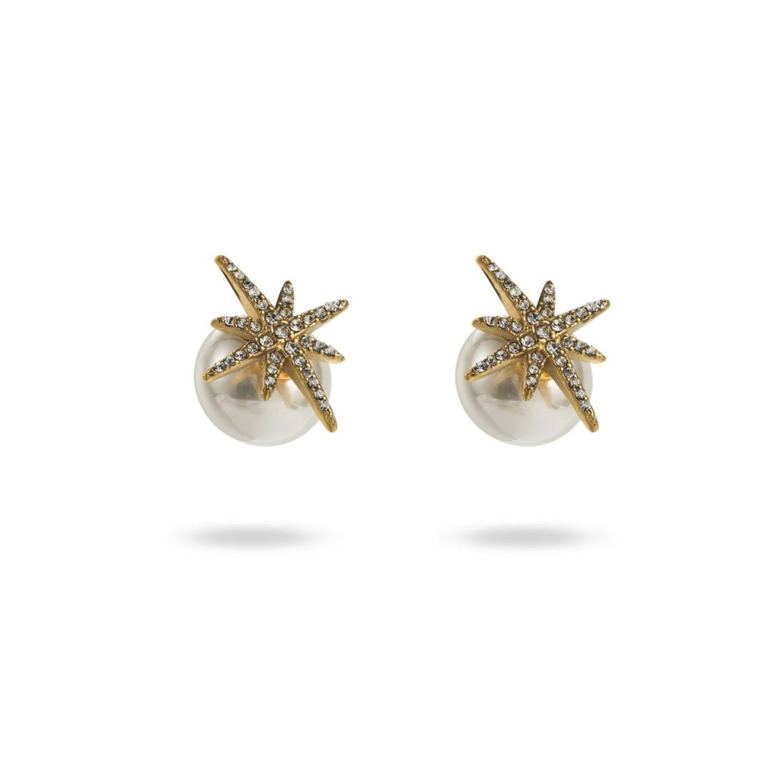 Boucles d&#39;oreilles étoile strass et perle blanche