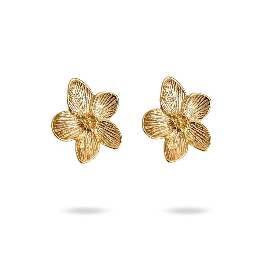 Boucles d'oreilles fleur de cerisier en acier inoxydable doré | Lisabelle