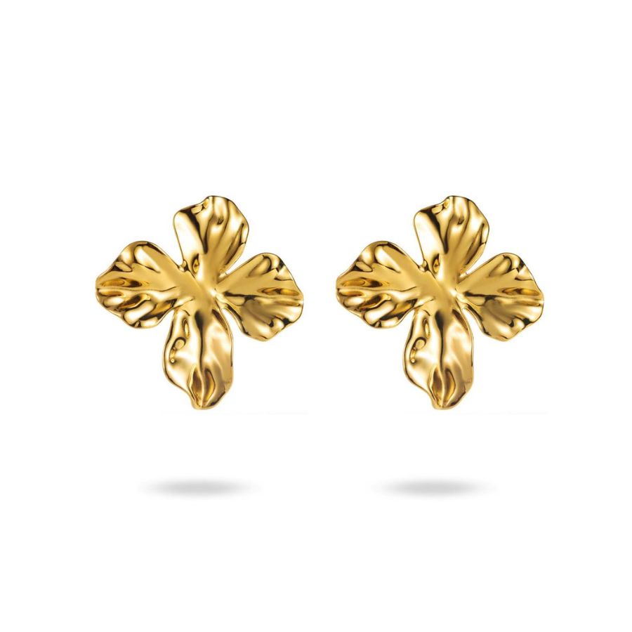 Boucles d'oreilles fleur en acier inoxydable doré | Tina