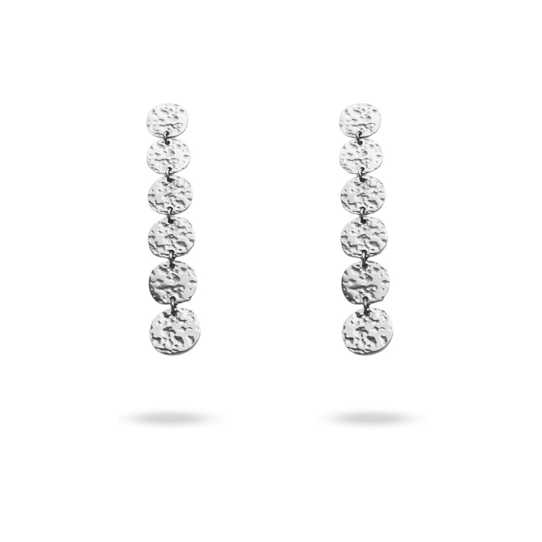 Boucles d'oreilles pendantes anneaux martelés acier inoxydable argenté