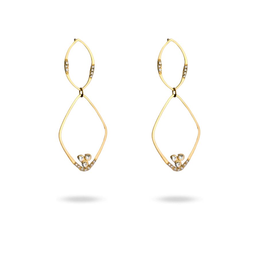 Boucles d'oreilles pendantes en acier inoxydable doré avec strass