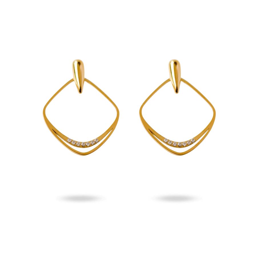 Boucles d'oreilles élégantes fines avec strass en acier inoxydable doré