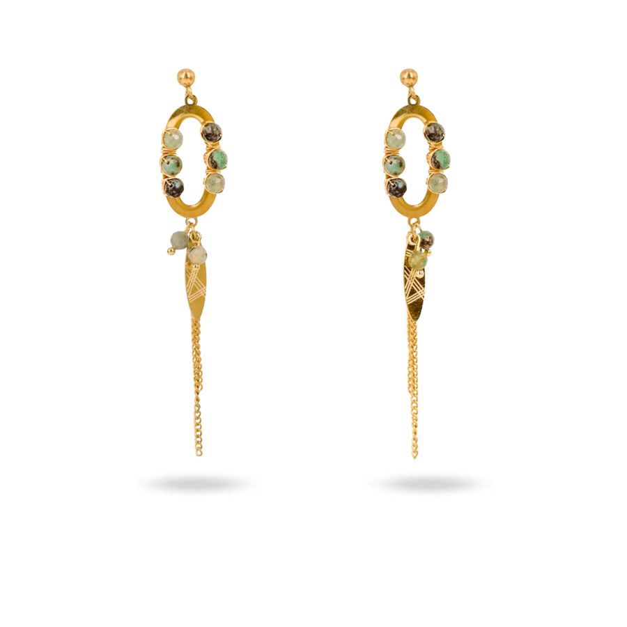 Boucles d&#39;oreilles pendantes originales en turquoise africaine - Chahinez