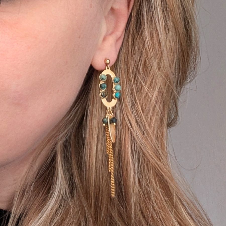 Boucles d&#39;oreilles pendantes originales en turquoise africaine - Chahinez