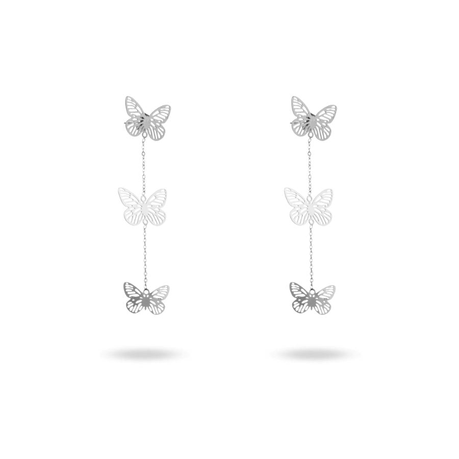 Boucles d&#39;oreilles pendantes papillon en acier inoxydable argenté - Magali