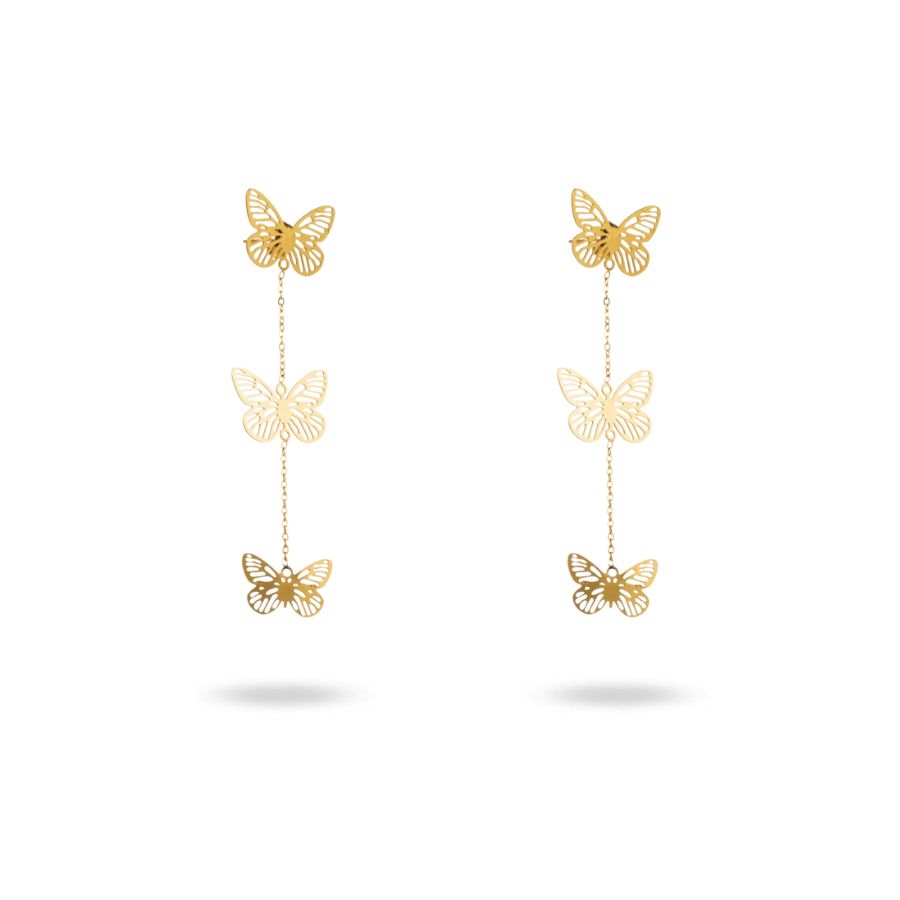 Boucles d&#39;oreilles pendantes papillon en acier inoxydable argenté - Magali