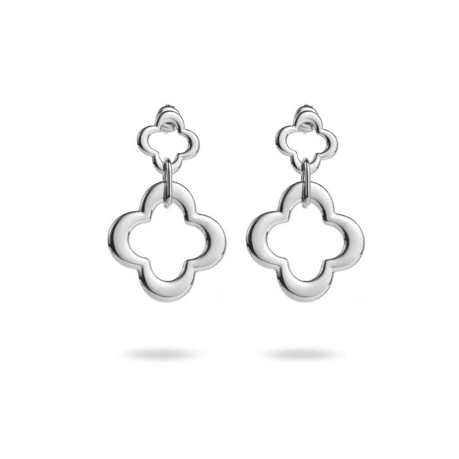 Boucles d'oreilles pendantes trèfle argenté | Barbara
