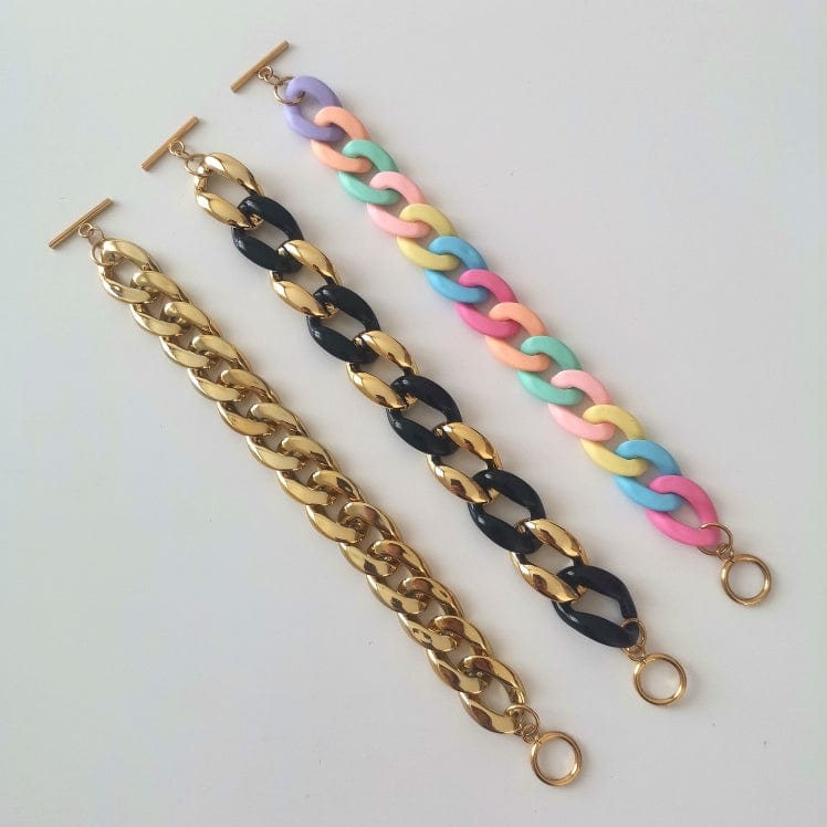 Bracelet/Collier résine mailles acryliques multicolores fermoir T - Sacha