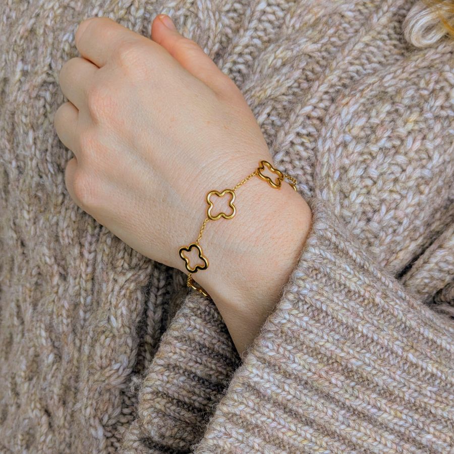 Bracelet chaîne trèfle en acier inoxydable doré | Noura