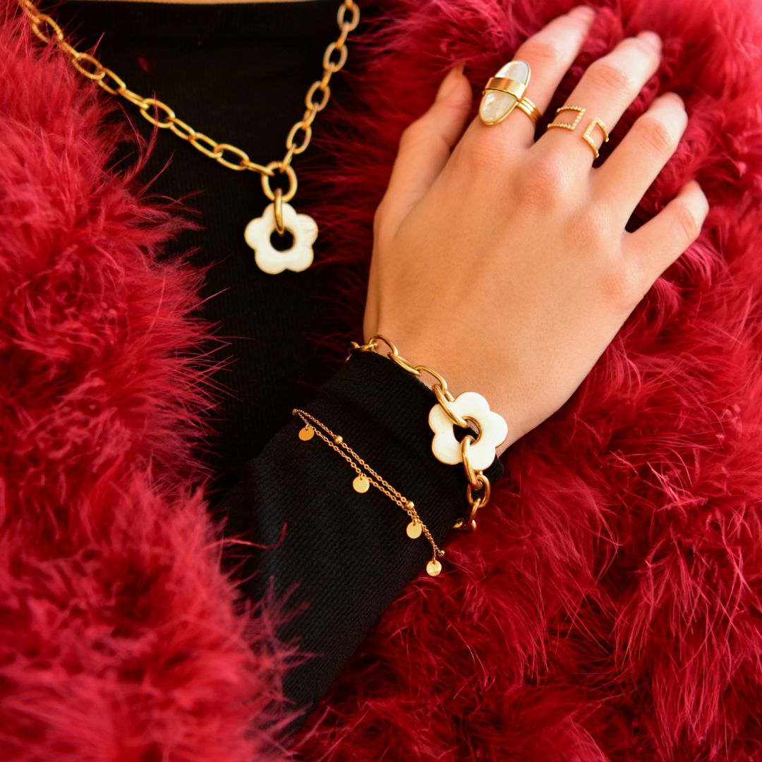 Bracelet double rang pampilles en acier inoxydable doré