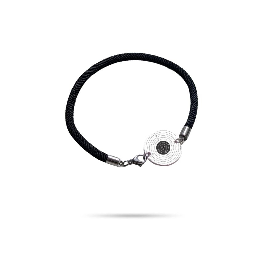 Bracelet homme cordon noir cible pistolet à personnaliser | Ambre