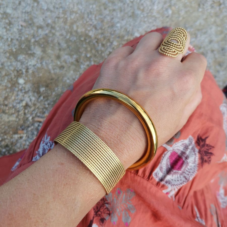 Bracelet jonc en acier inoxydable doré - Diane