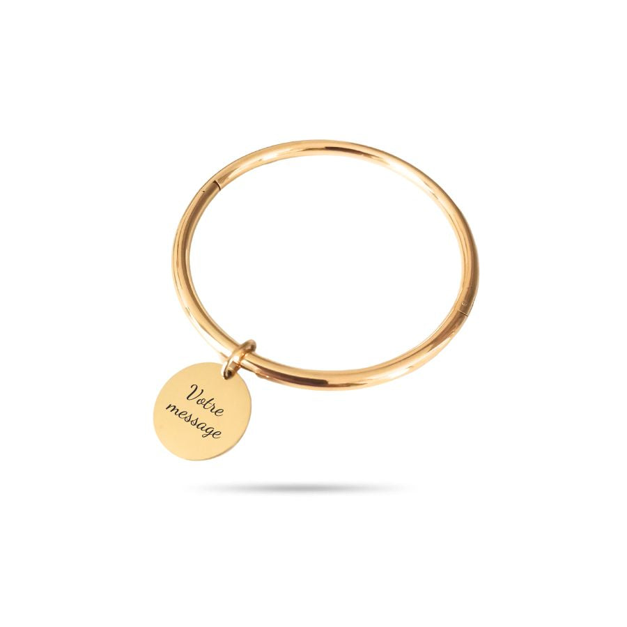 Bracelet jonc personnalisé avec médaille à graver - Lucie