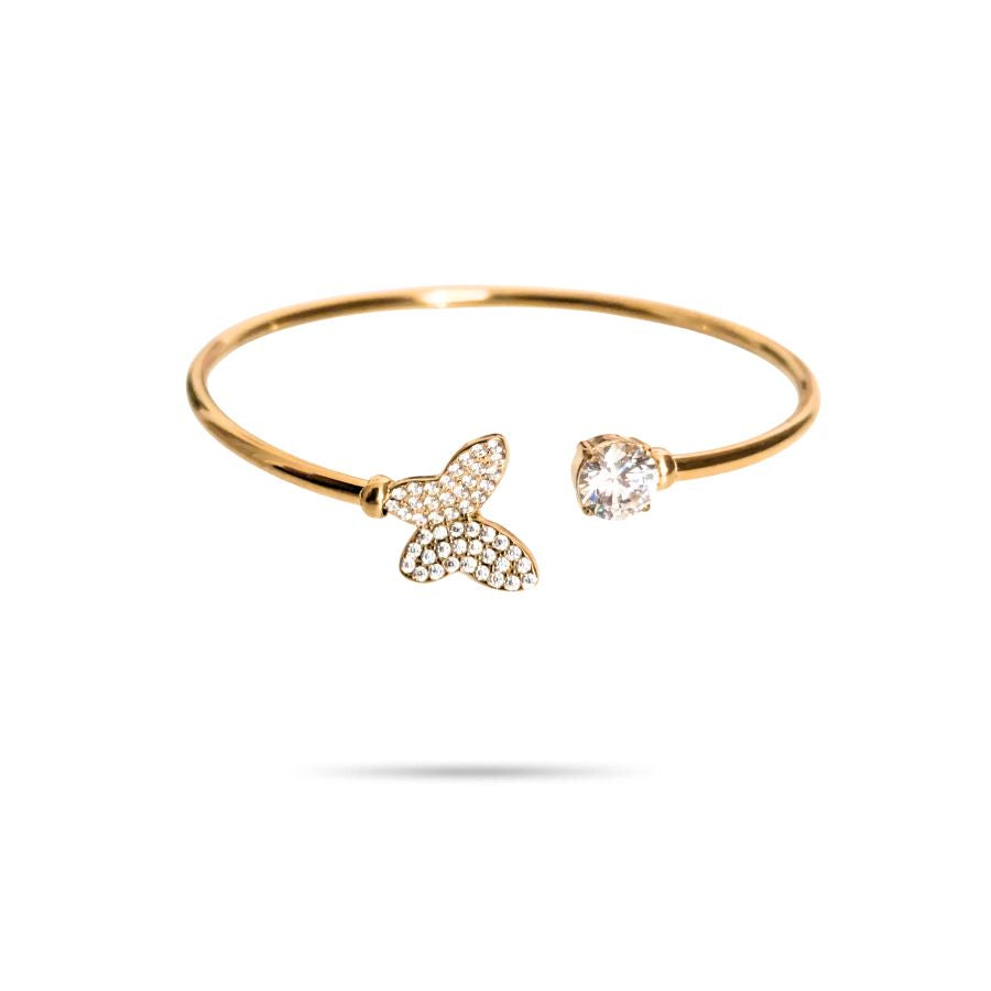 Bracelet manchette papillon et strass en acier inoxydable doré | Jéromine