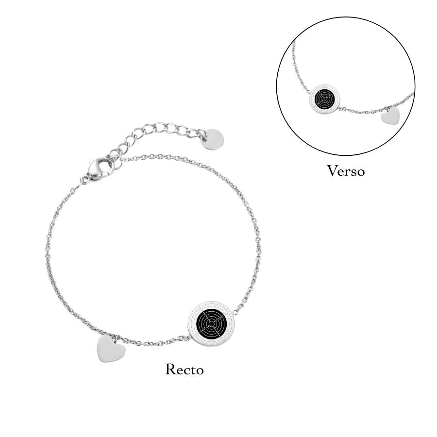 Bracelet cible carabine gravée au recto et au verso en acier inoxydable argenté