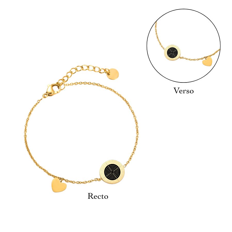 Bracelet cible carabine gravée au recto et au verso en acier inoxydable doré