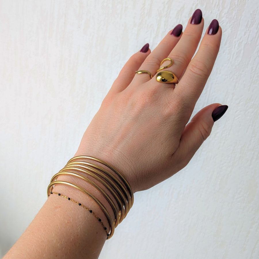 Bague goutte d'eau originale asymétrique en acier inoxydable doré