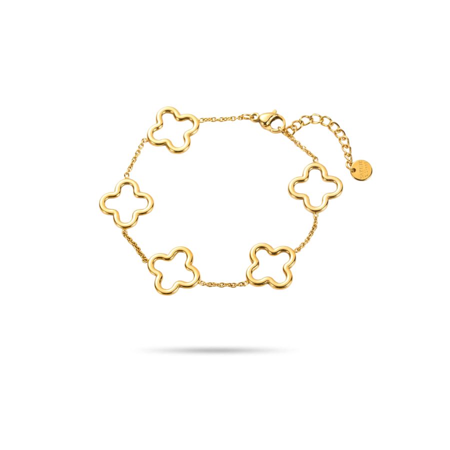 Bracelet chaîne trèfle en acier inoxydable doré | Noura