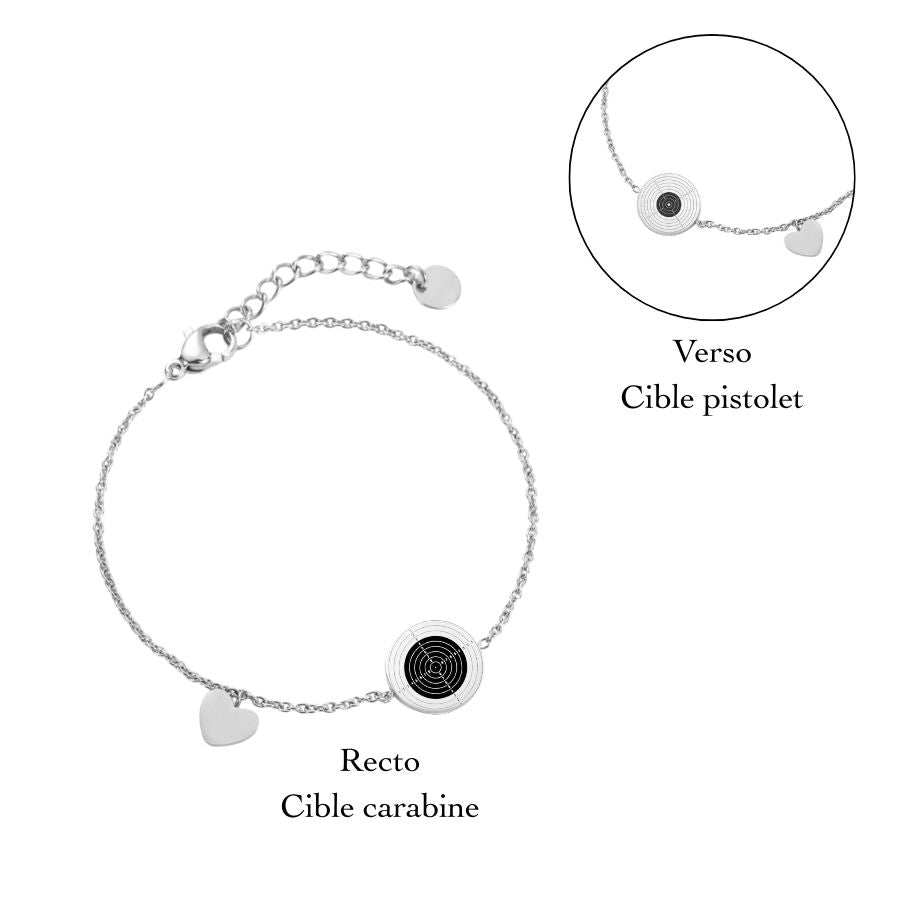 Bracelet cible recto/carabine verso/pistolet en acier inoxydable | Ambre