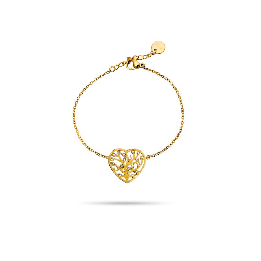 Bracelet fantaisie arbre de vie coeur et strass en acier inoxydable | Béatrice