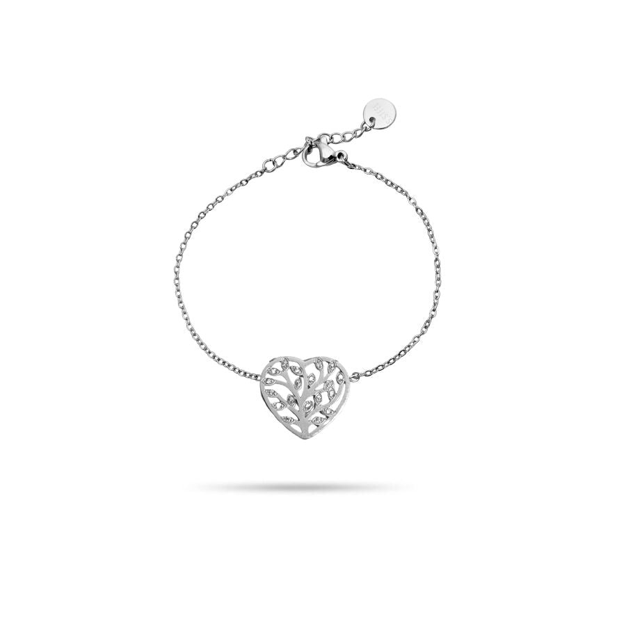 Bracelet fantaisie arbre de vie coeur et strass en acier inoxydable | Béatrice