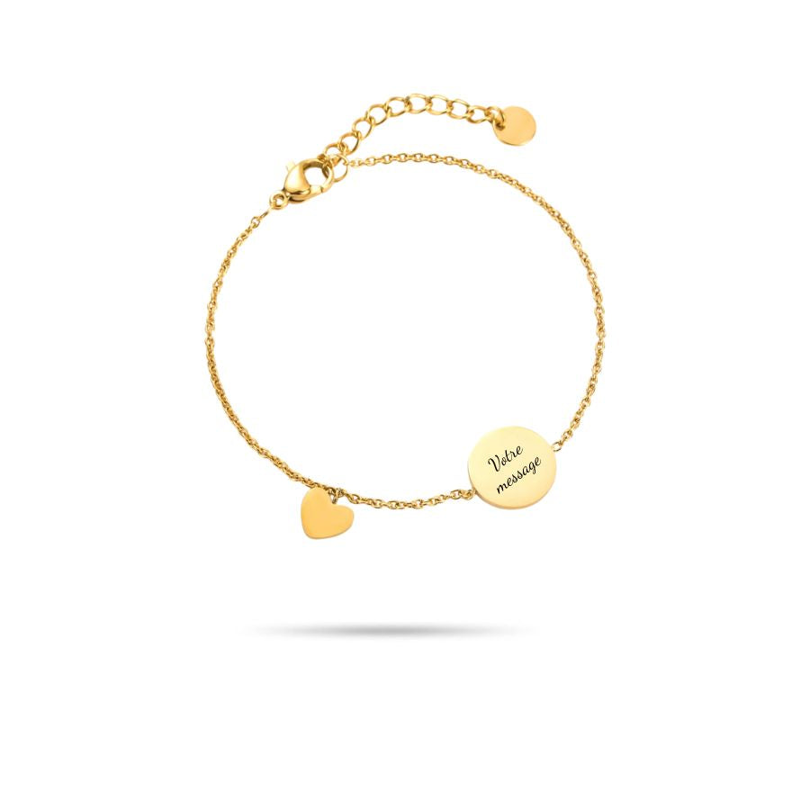 Bracelet cible carabine gravée au recto et au verso en acier inoxydable doré