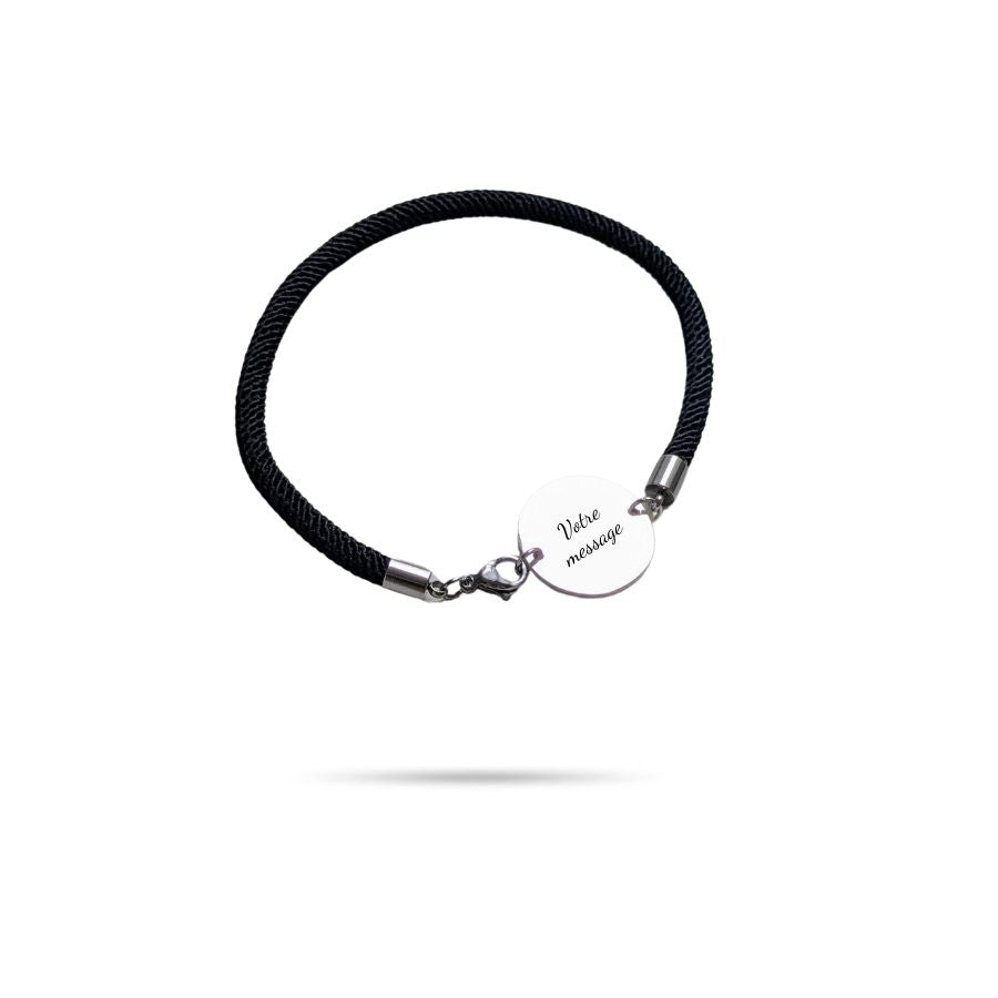 Bracelet homme cordon noir cible pistolet à personnaliser | Ambre