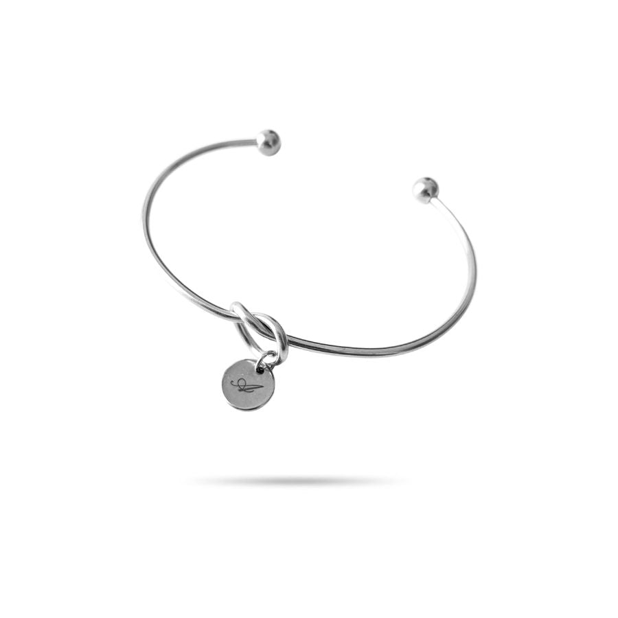 Bracelet jonc noeud avec médaille à graver en acier inoxydable doré - Irina