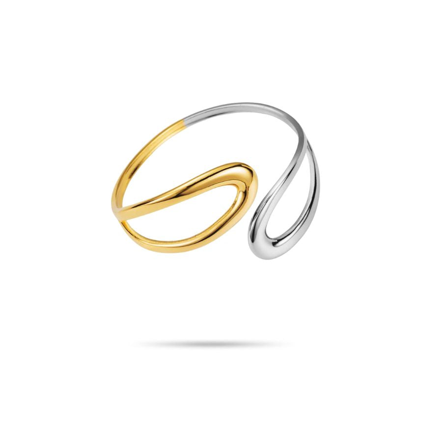 Bracelet jonc ouvert goutte d&#39;eau en acier inoxydable bicolore | Mina
