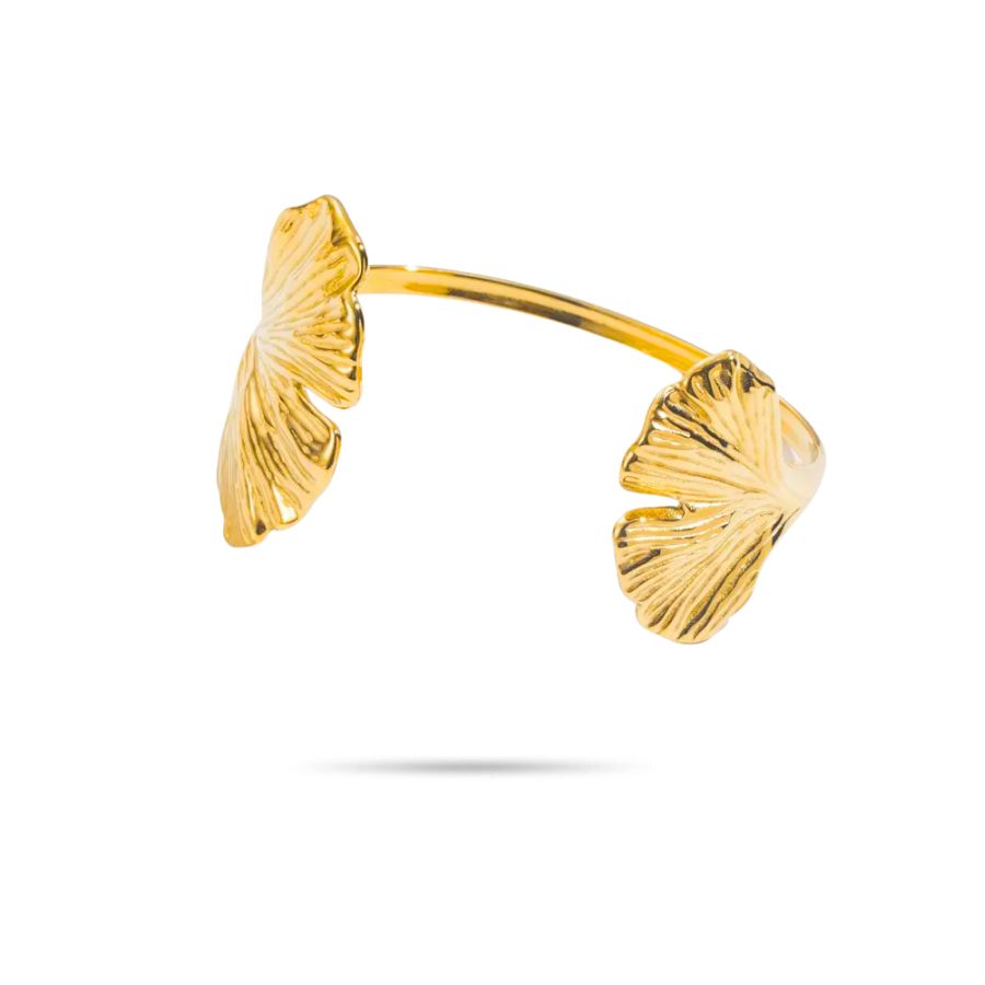 Bracelet manchette feuille ginkgo en acier inoxydable doré | Karen