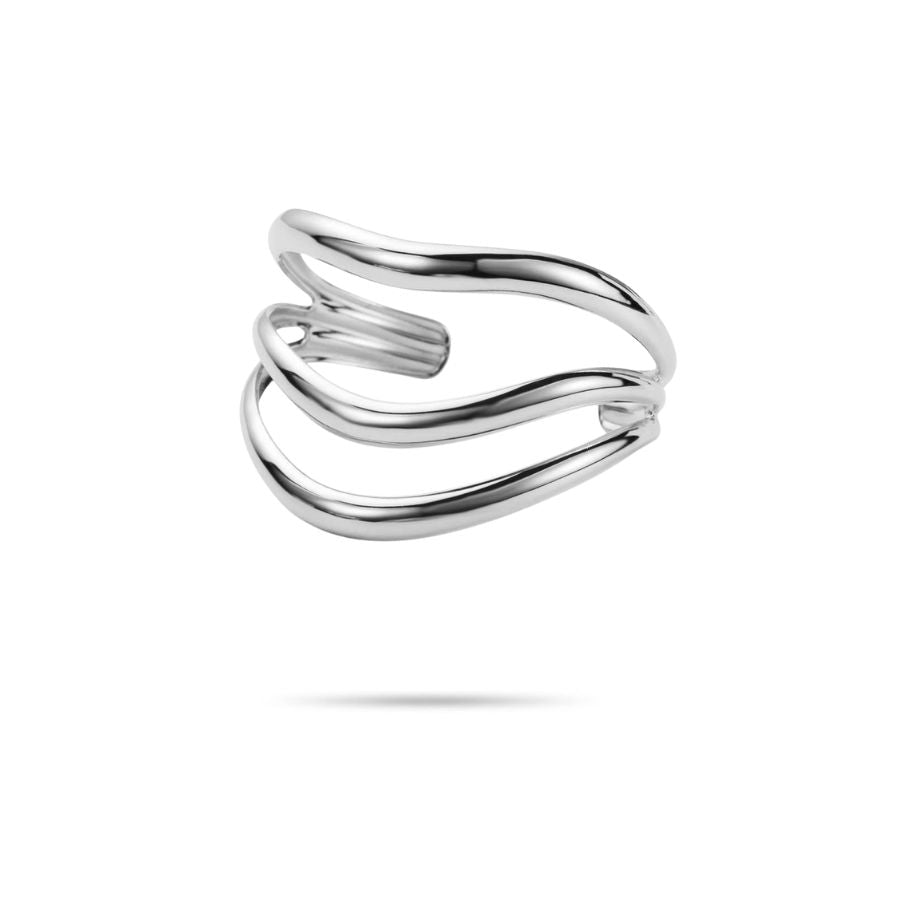 Bracelet manchette large original pour femme en acier inoxydable argenté