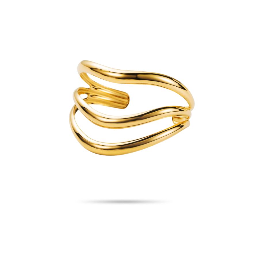 Bracelet manchette large pour femme en acier inoxydable doré