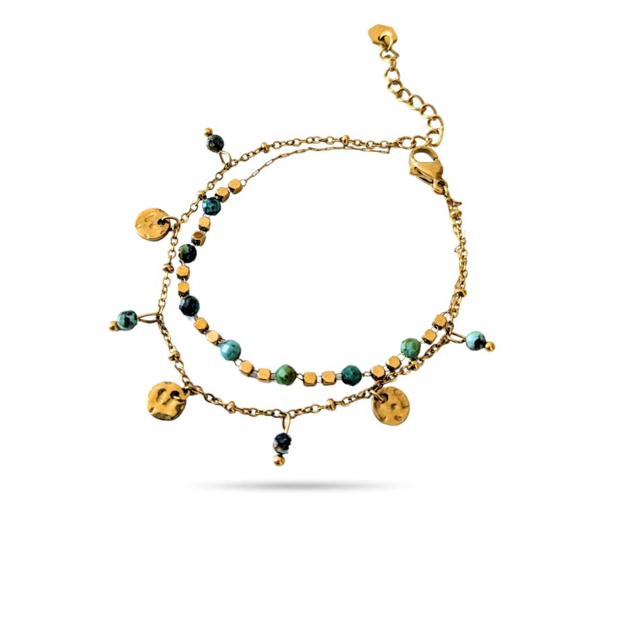 Bracelet multirang pampilles et perles en turquoise africaine - Emie