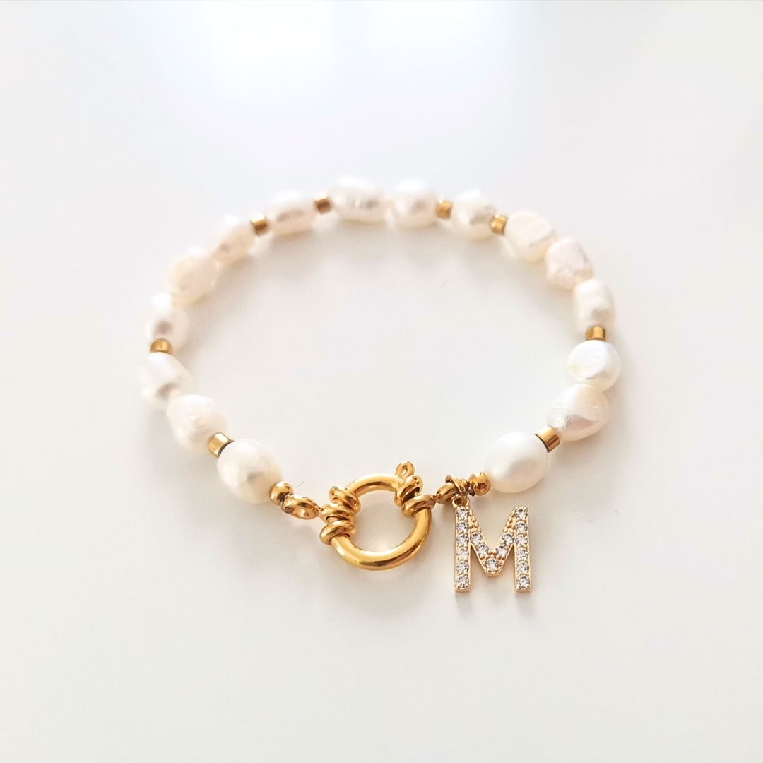 Bracelet perles d&#39;eau douce blanches 7-8mm - Siana