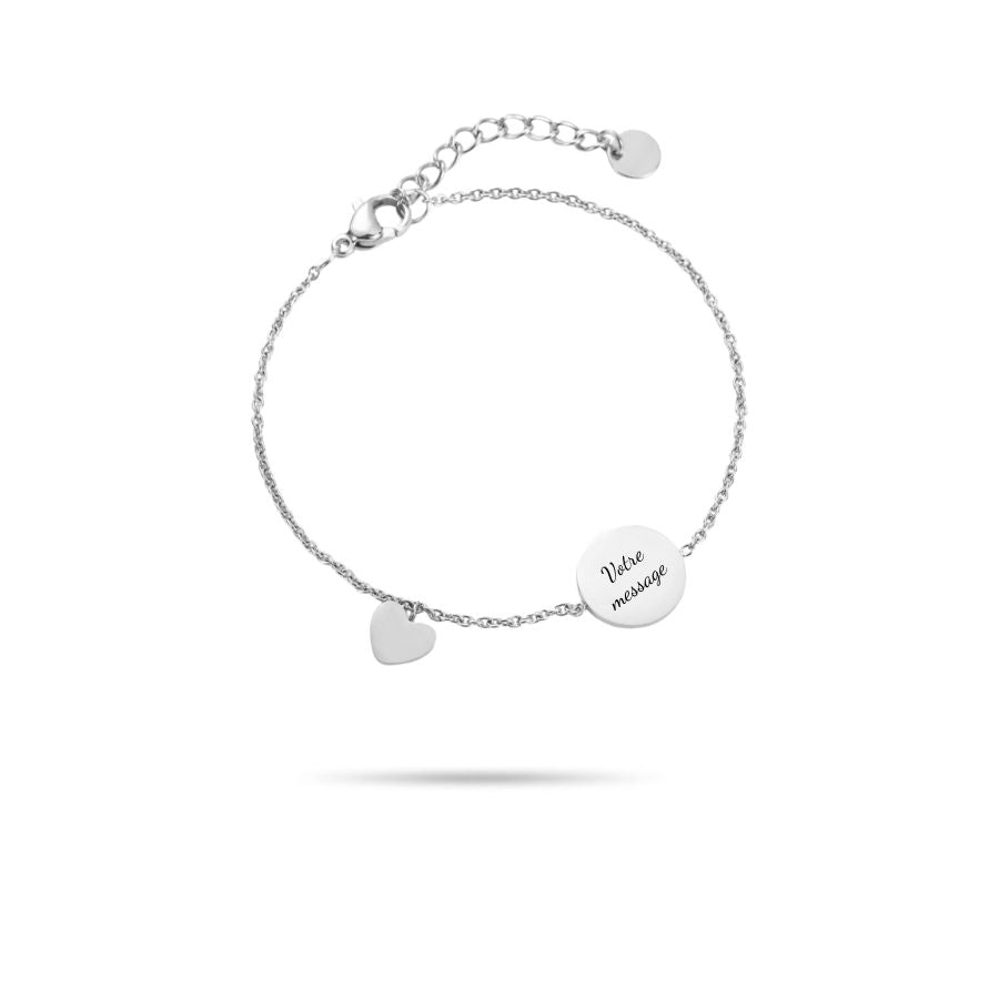 Bracelet personnalisé médaille à graver en acier inoxydable argenté