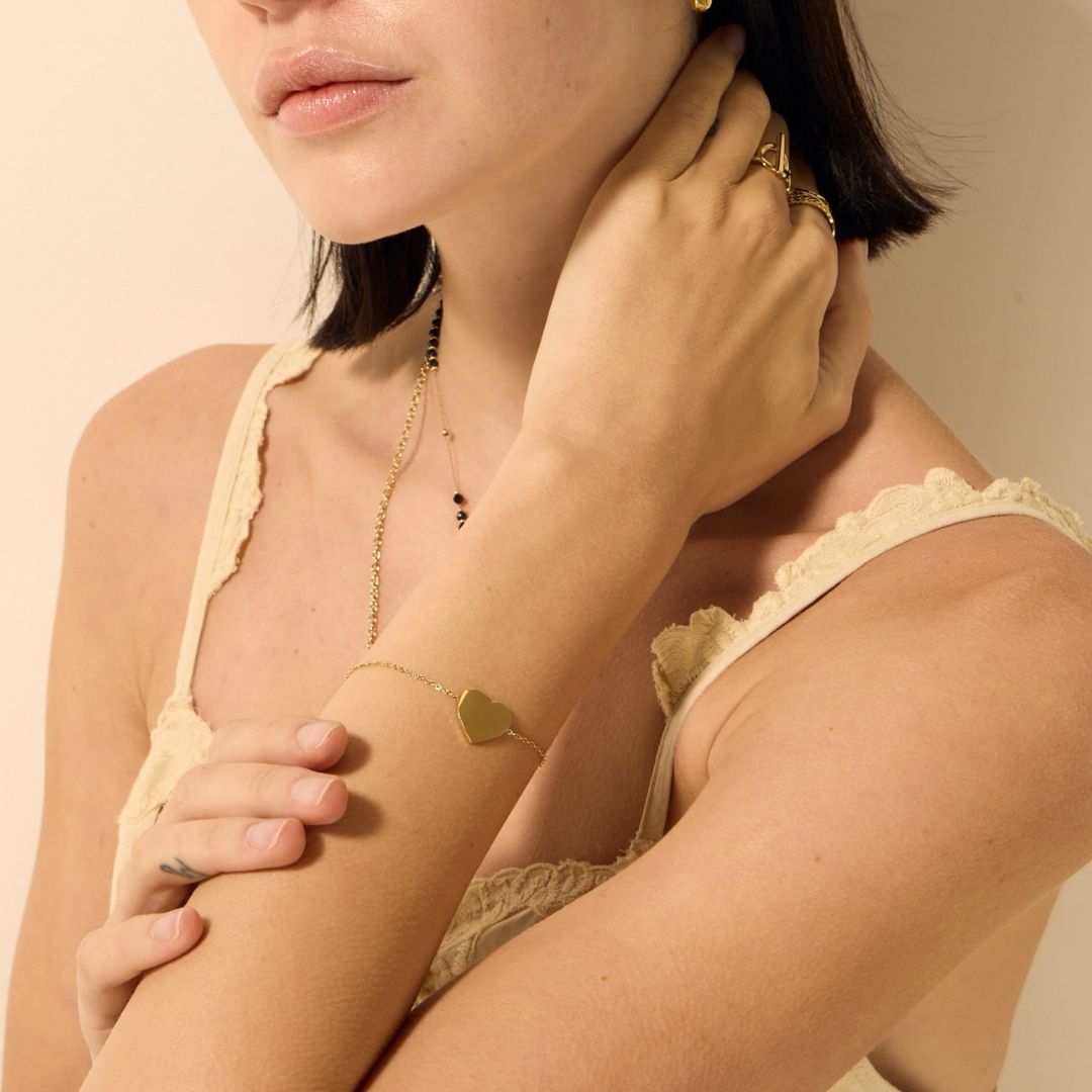 Bracelet personnalisé coeur en acier inoxydable doré