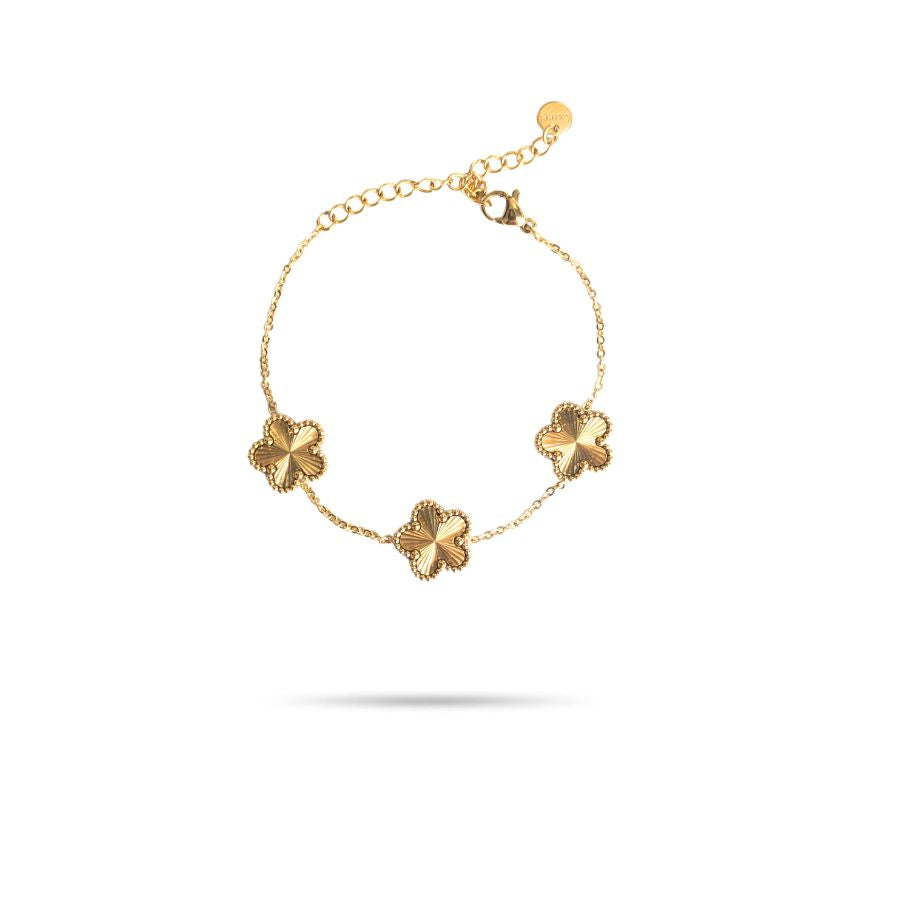 Bracelet trèfle à 5 feuilles en acier inoxydable doré - Anaëlle