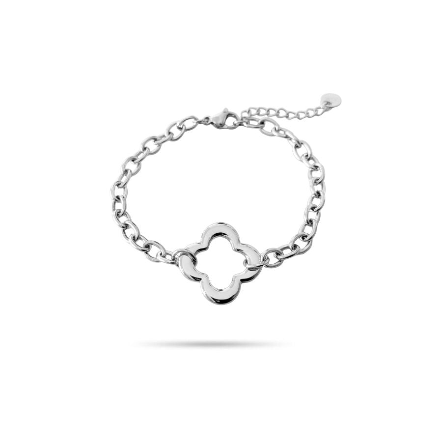 Bracelet fantaisie trèfle en acier inoxydable argenté