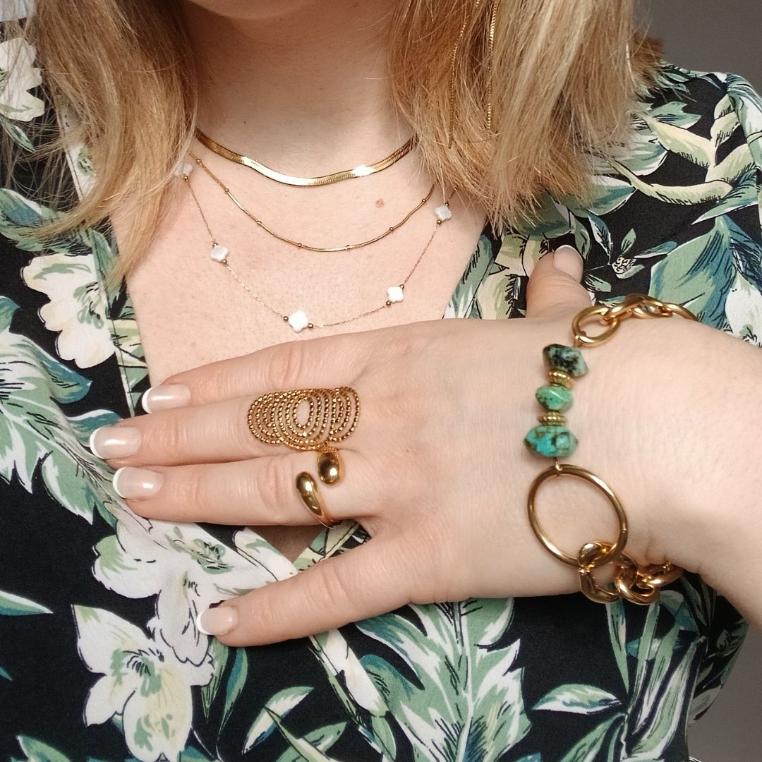 Collier multi rangs trèfle en acier inoxydable doré