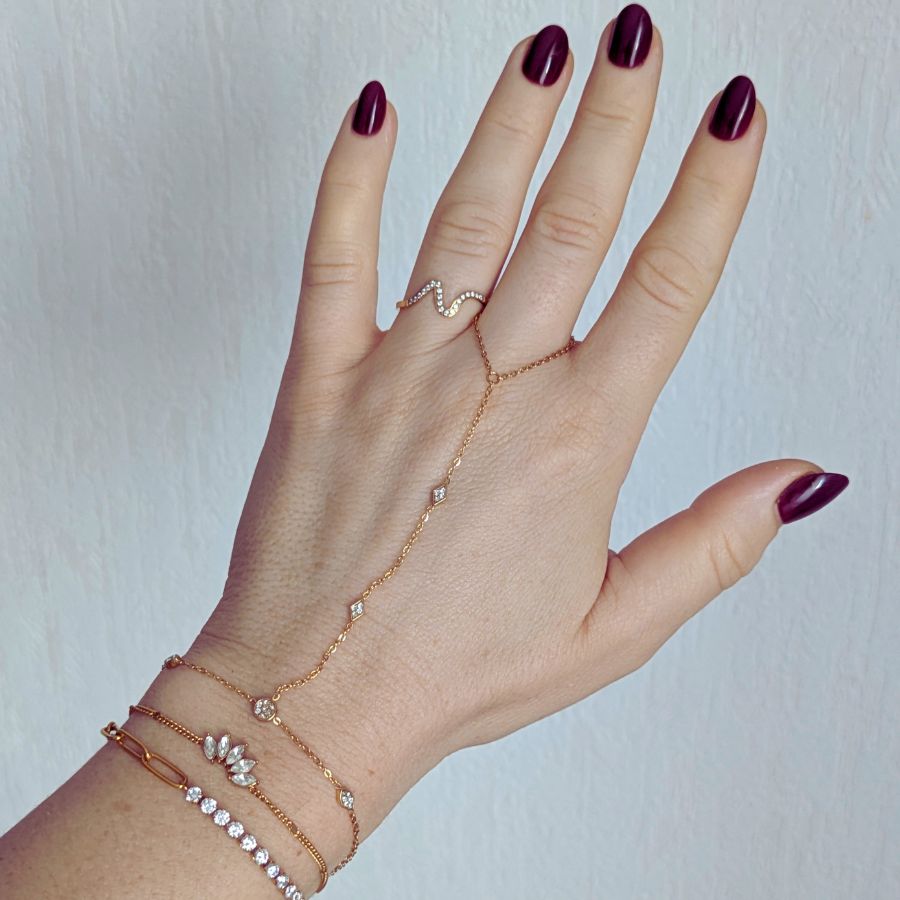 Chaîne de main avec strass en acier inoxydable doré