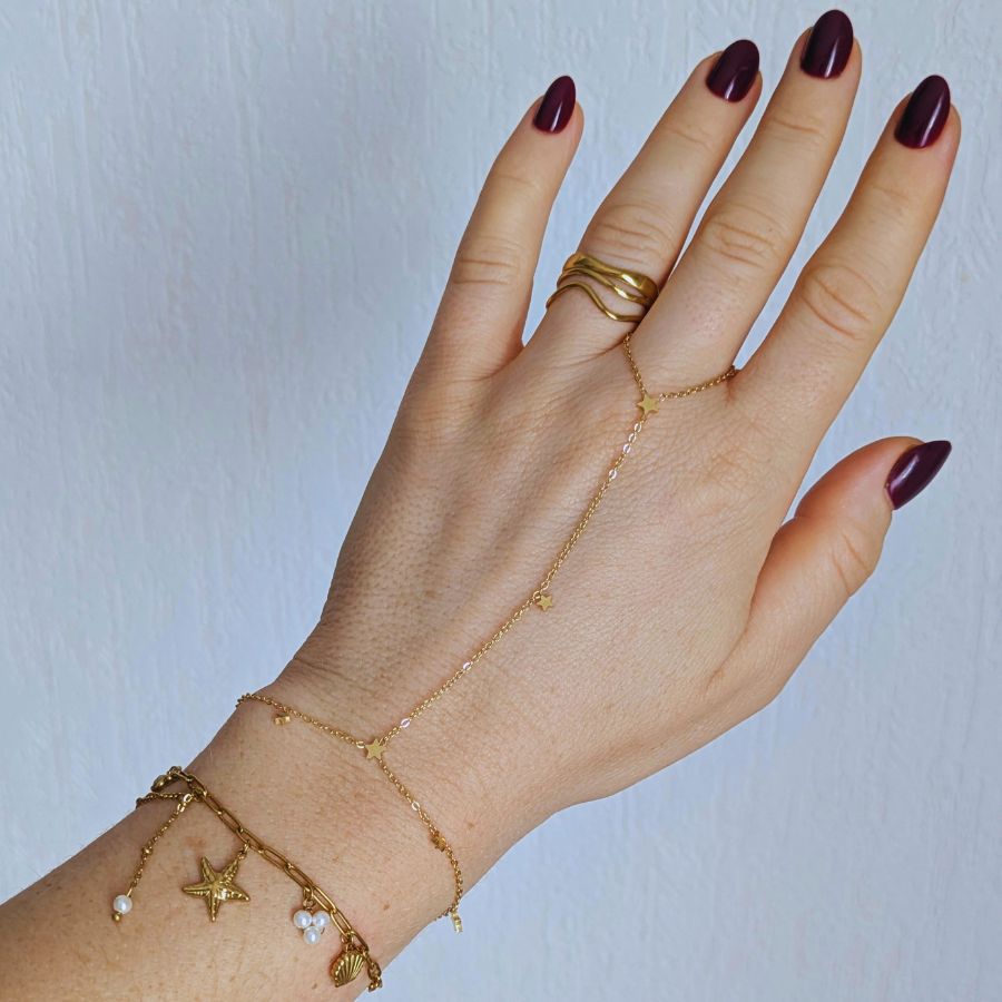 Chaîne de main mini pampilles étoiles en acier inoxydable doré