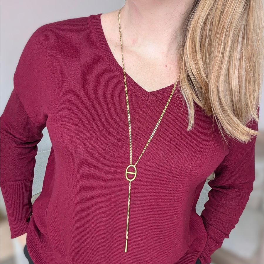 Sautoir collier en Y mailles grain de café pour femme | Apolline