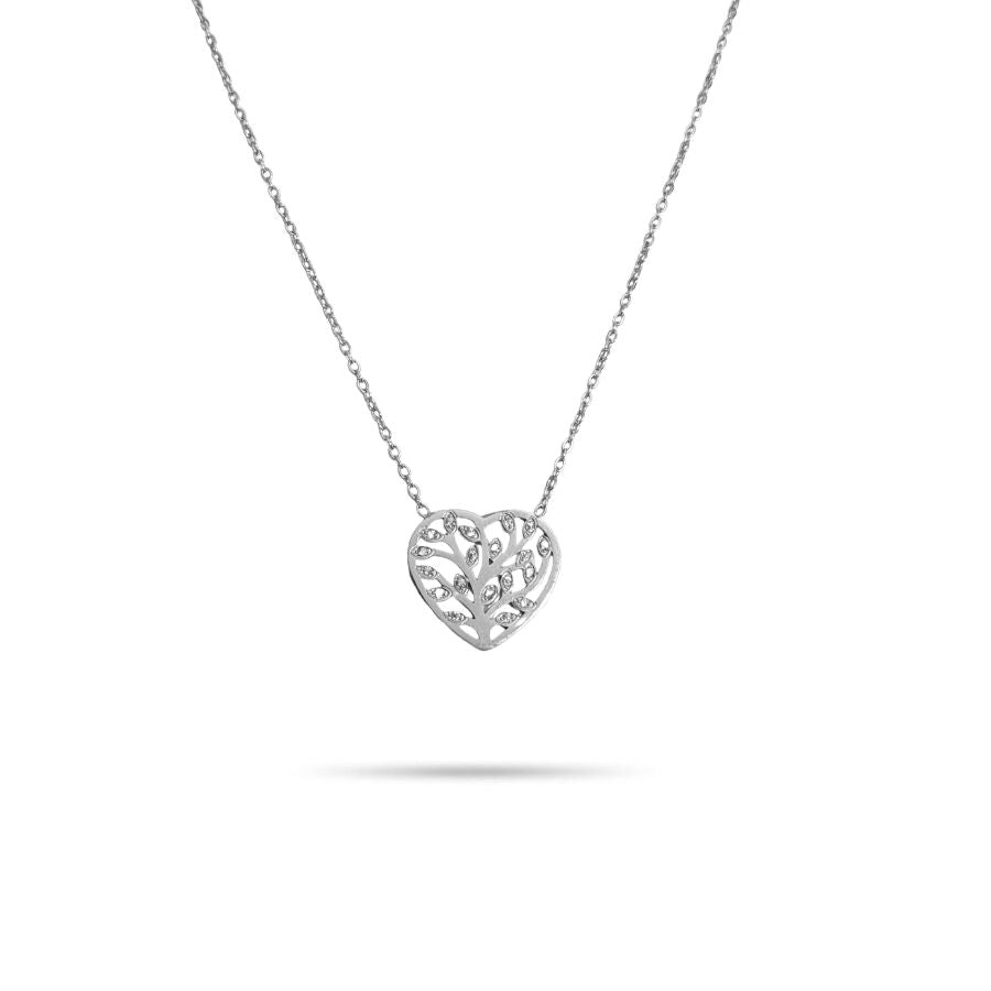 Collier fantaisie arbre de vie coeur et strass en acier inoxydable | Béatrice