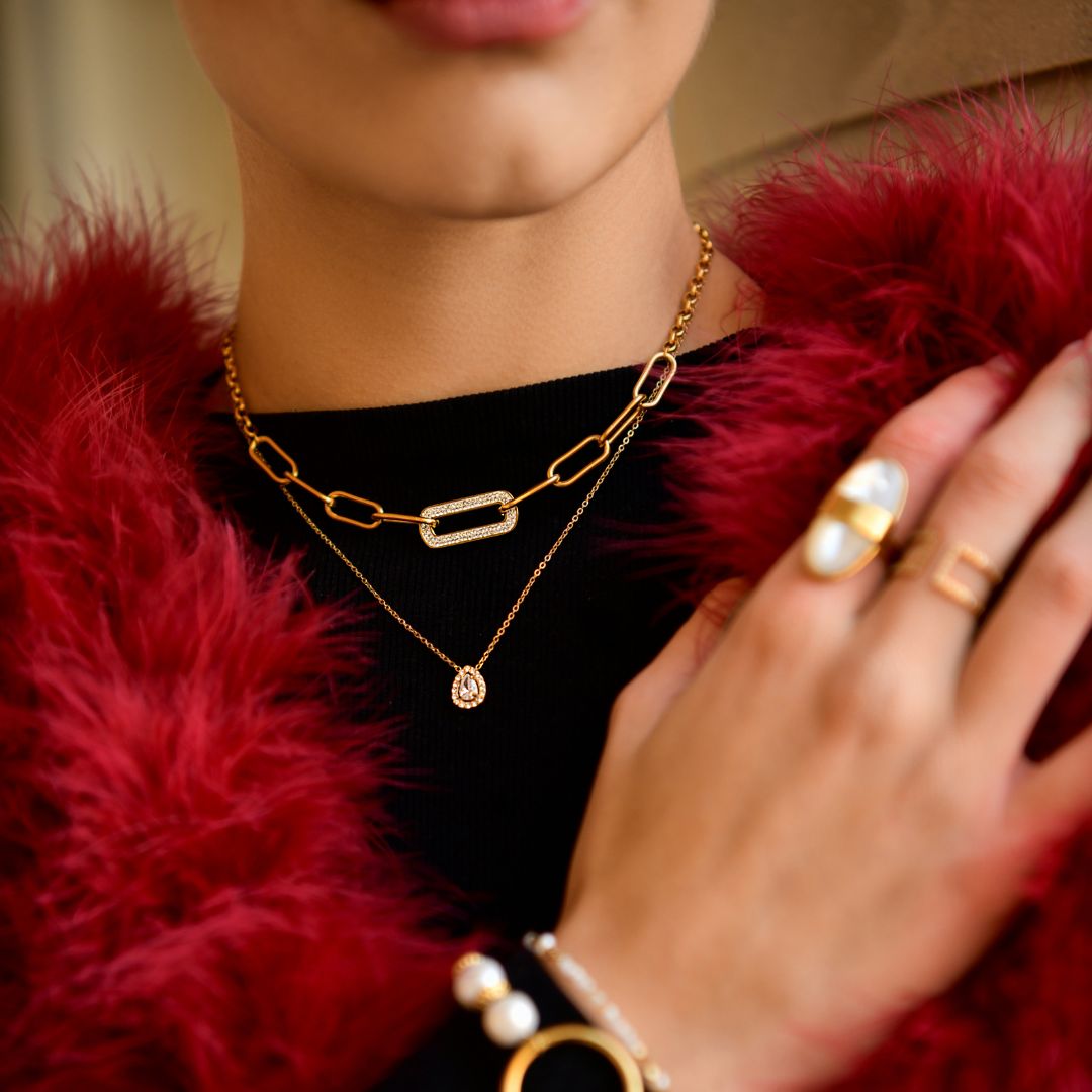 Collier strass goutte d&#39;eau en acier inoxydable doré - Bella
