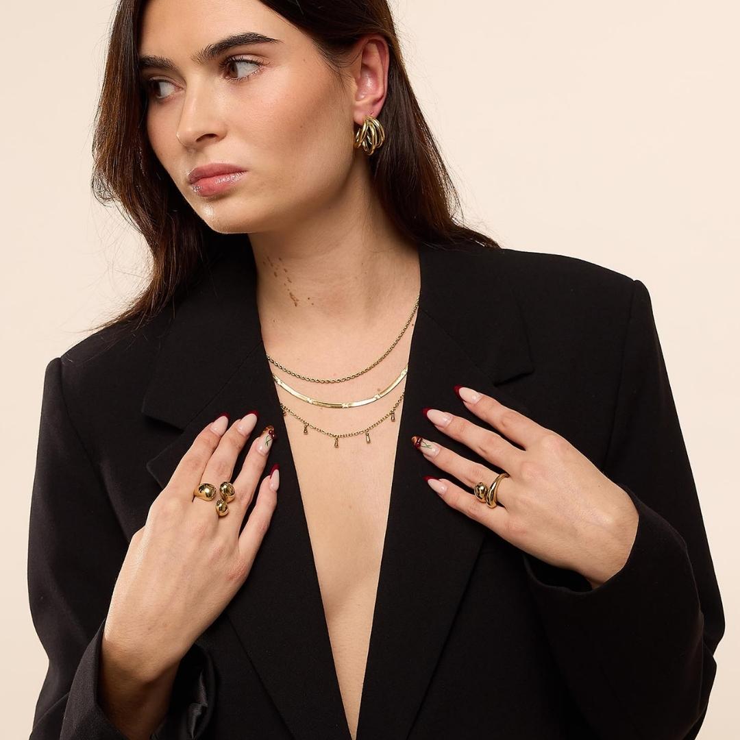 Collier multi-rangs avec pampilles acier inoxydable doré - Sandy