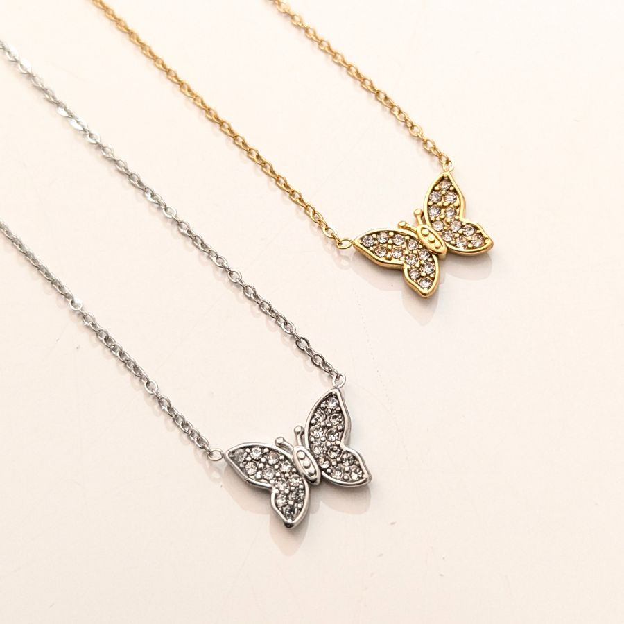 Collier pendentif papillon en acier inoxydable | Lucinda